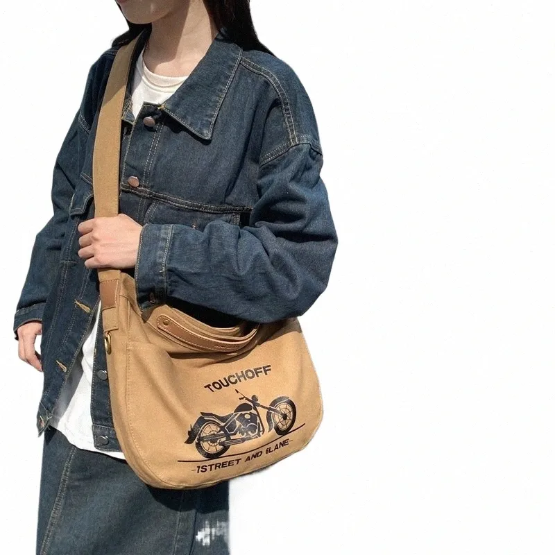 Vintage Canvas Damen Tasche Designer Handtasche Motorrad Schulter Kreuz Taschen Große Eco Tasche Koreanische Shopper Menger Tasche Y2K Satchel m471#