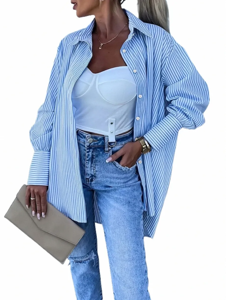 Blusa asimétrica de manga larga con rayas asimétricas para mujer de talla grande 10ul #