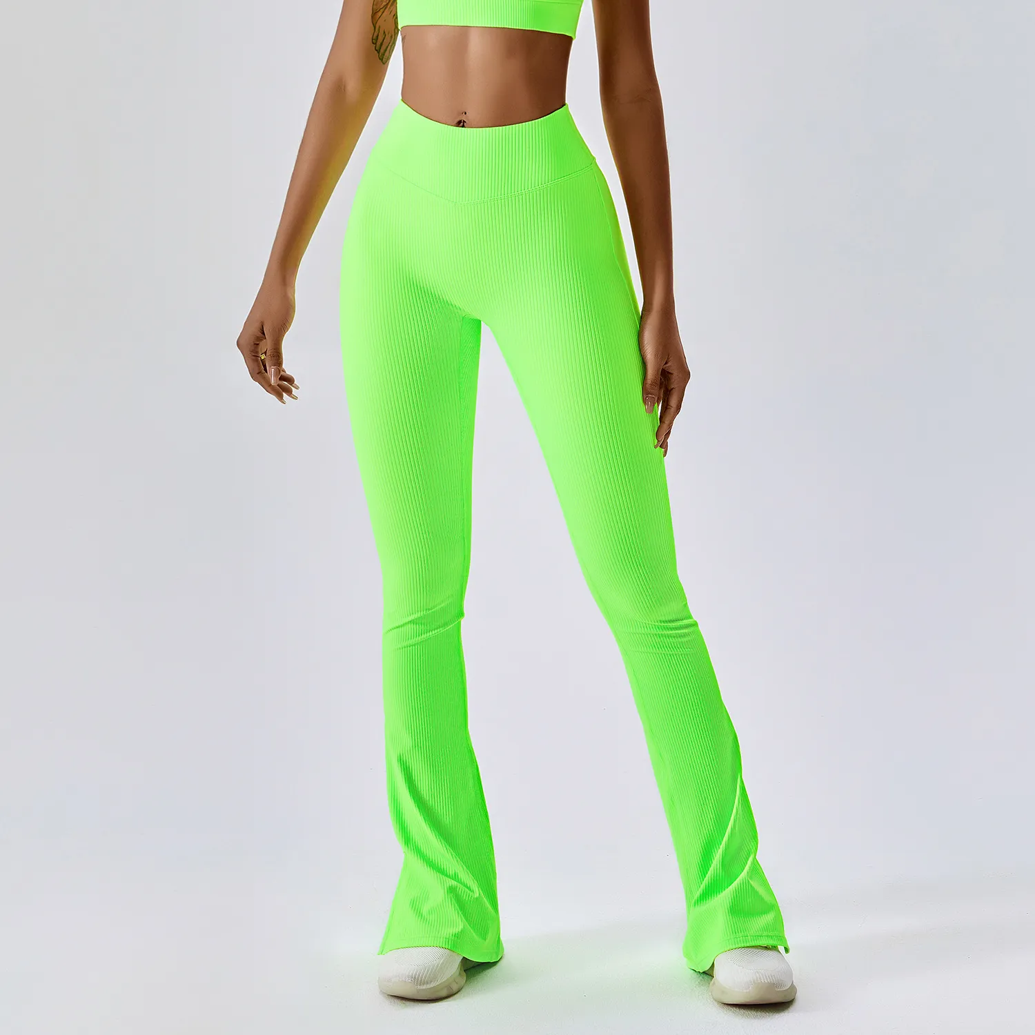 Damen gerippte ausgestattete Hosen hohe Taille Leggings Frauen Neon Glockenboden Sporthosen nahtloses Fitness Fitness trainieren enge Jogginghose BCK8056-2