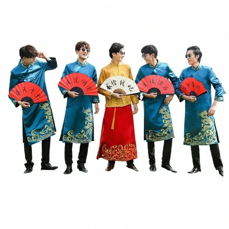 Новый стиль Традиционный китайский халат Большой размер Тан Костюм Мужской халат Брат Костюм Cross Talk Платье Chegsam Wedding Dr 94Lk #