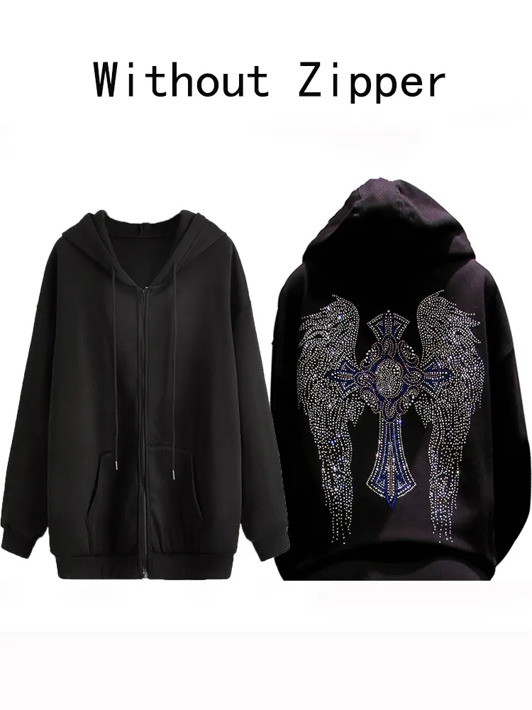 Angel wing hoodies with rhinestones hotsell