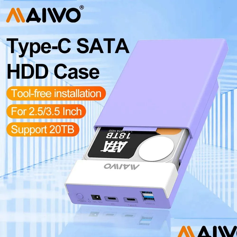 Boîtiers de disque dur Boîtier de disque dur externe Maiwo pour SSD Sata 3,5 2,5 pouces avec fonction Hub USB Type C vers boîtier adaptateur jusqu'à 20 To 2403 Otsds