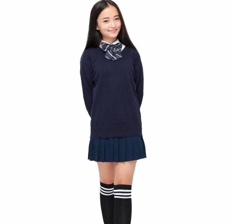 Herbst Japan Shcool Uniform für Mädchen und Jungen Studenten gestrickt V-Ausschnitt LG Ärmel Pullover Pullover Cosplay Kostüme 8 Farben O9eM #