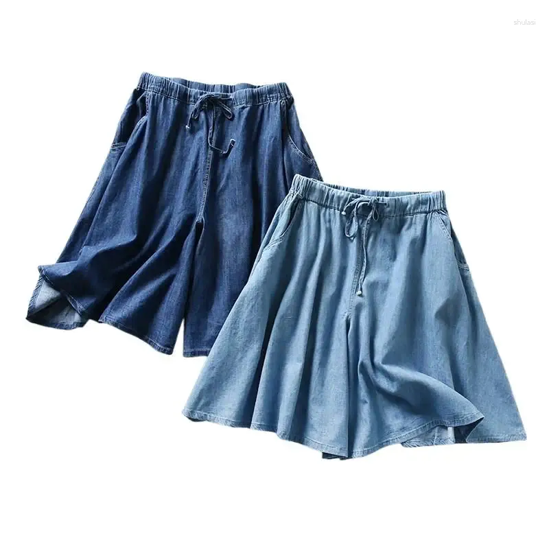 Women's Jeans Women Fashion Casual Denim Wide Leg Culottes 2024 Summer Loose Slim Elastic Waist Shorts School Pants Y2k