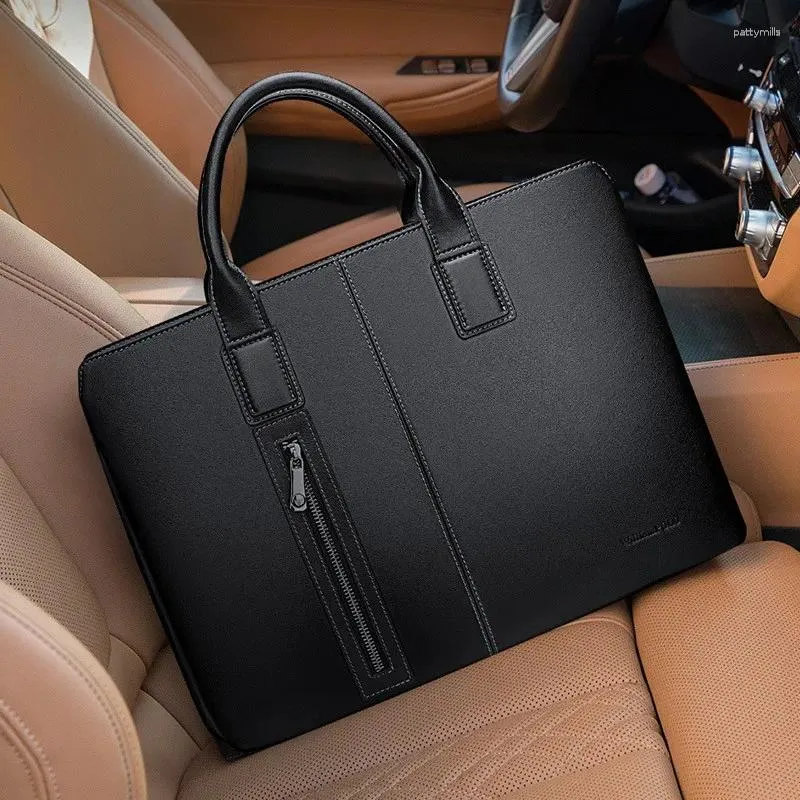 Briefcases Williampolo Genuine Leather Bussiness Black For Men Luxury Handbags Laptop Briefcase Bags 16 Inch Office Computer Bag