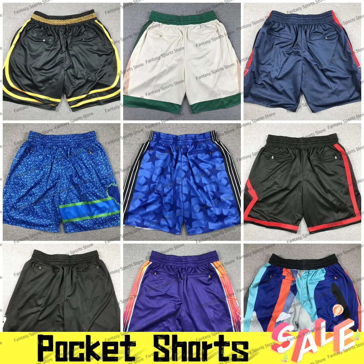 Mens basket shorts New City Team Pocket Basketball Sport Shorts Pantaloncini Pant Blue Black Men Pocket Dragkedja byxor