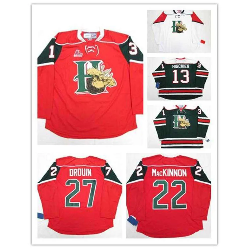 24S Halifax mooseheads 13 Nico hischier 22 NATHAN MacKINNO Hockey Jersey Embroidery Stitched Customize any number and name Jerseys Hockey Jersey