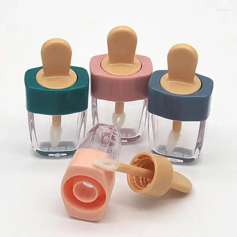 Bottiglie di stoccaggio Tubo per rossetto liquido per ghiaccio da 5 ml Forma di crema Trasparente Mini lucidalabbra Contenitore vuoto con pennello Lucidalabbra in plastica