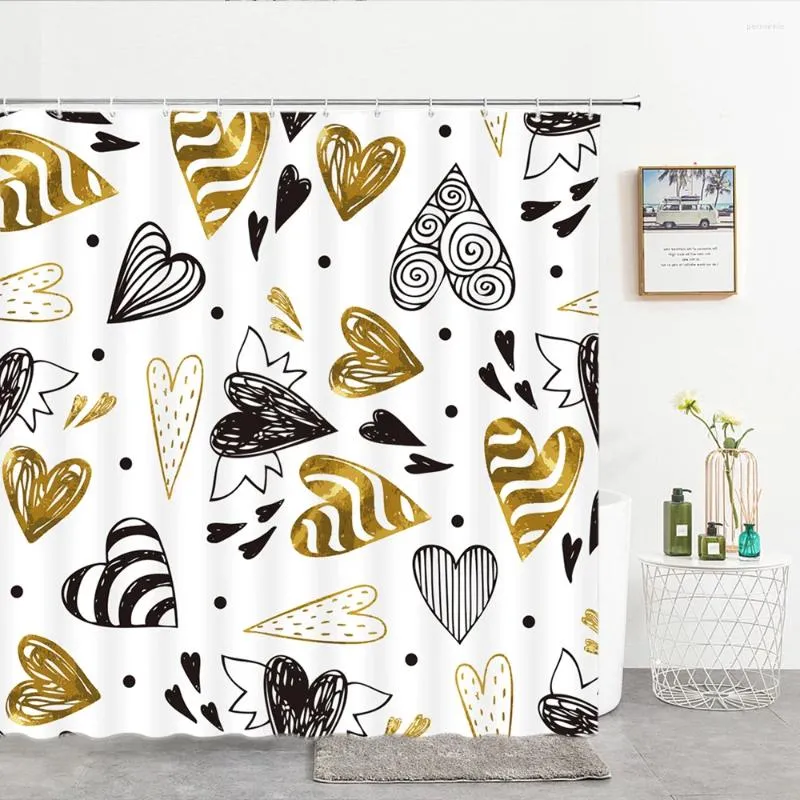 シャワーカーテンスモールフレッシュラブロマンチックなプリントファブリックバスカーテン防水ポリエステルバスルームスクリーンの装飾フック付き