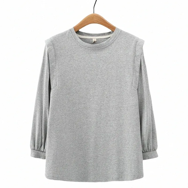 Fi Laternenärmel T-Shirt Damen Plus Size Herbst Winter Freizeitkleidung Oansatz Einfarbige T-Shirts B Cott Tops h2CQ #
