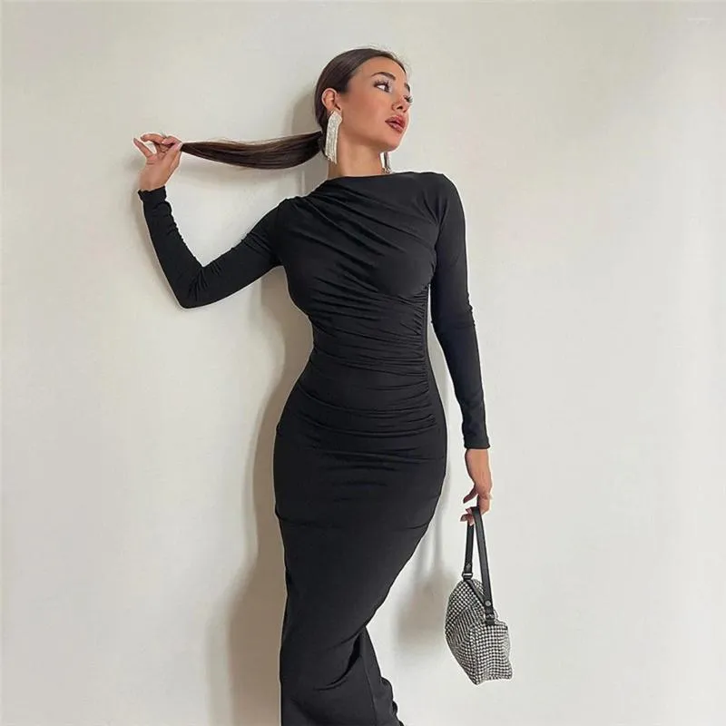 Casual Dresses Spring Wrapped Hip Skirt European och American Slim Fit High Grade Solid Color Temperament Long Dress for Women YBF20-3