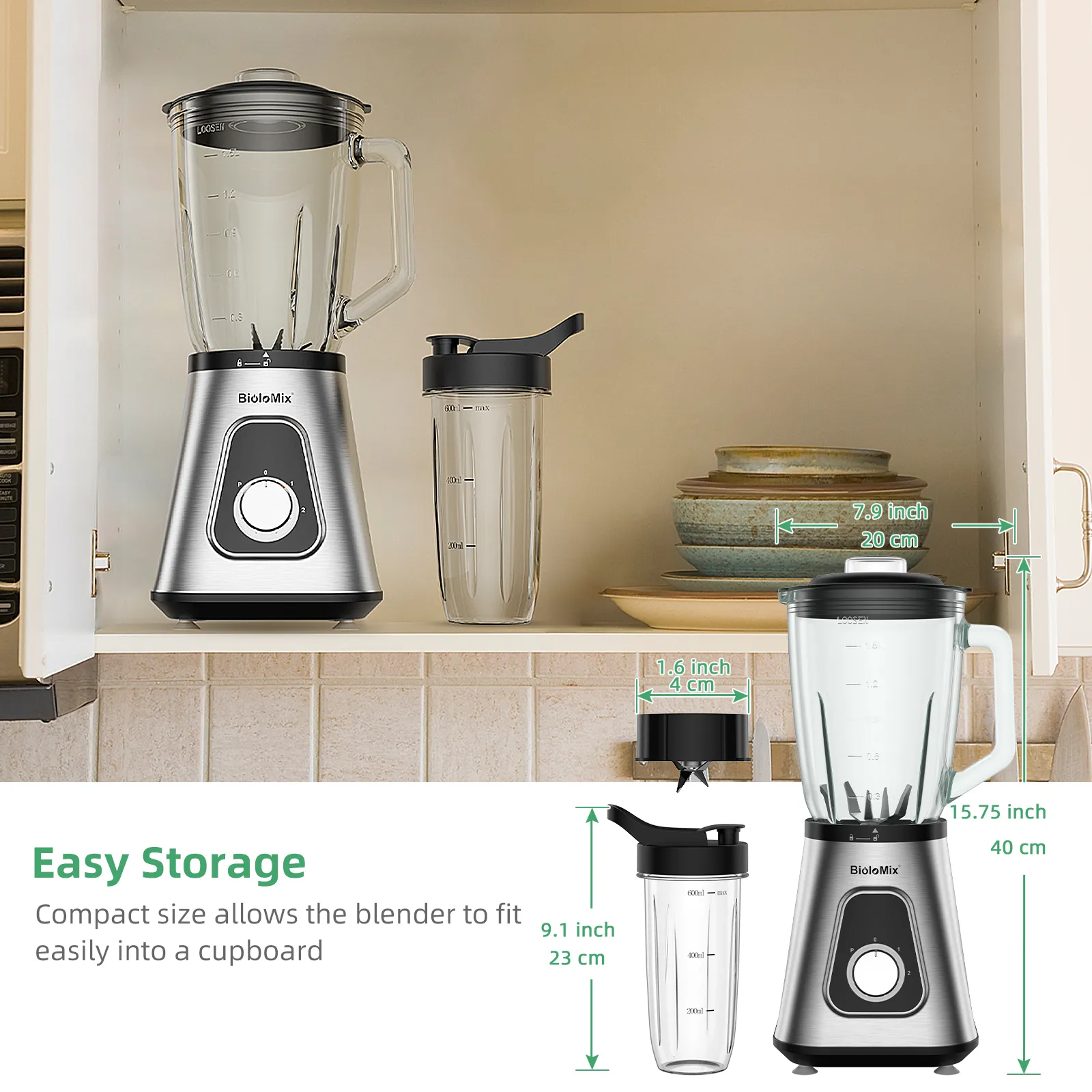 BioloMix 1300W Smoothie Blender with 1.5L Glass Jar for Frozen