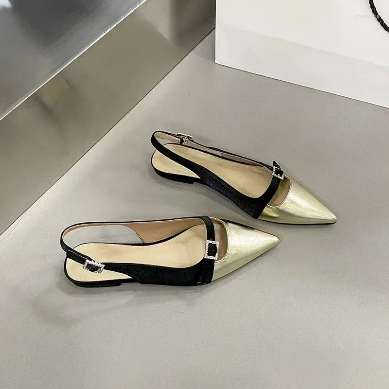 Casual Shoes Woman's Gold Color Flat 2024 Fashion Woman Shoe Pekade tår Slingbacks Flats Elegant kvinna