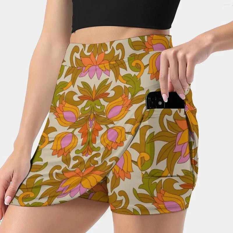 Saias laranja flores rosa e folhas verdes 1960s retro vintage saia feminina y2k roupas de verão 2024 calças estilo kpop com