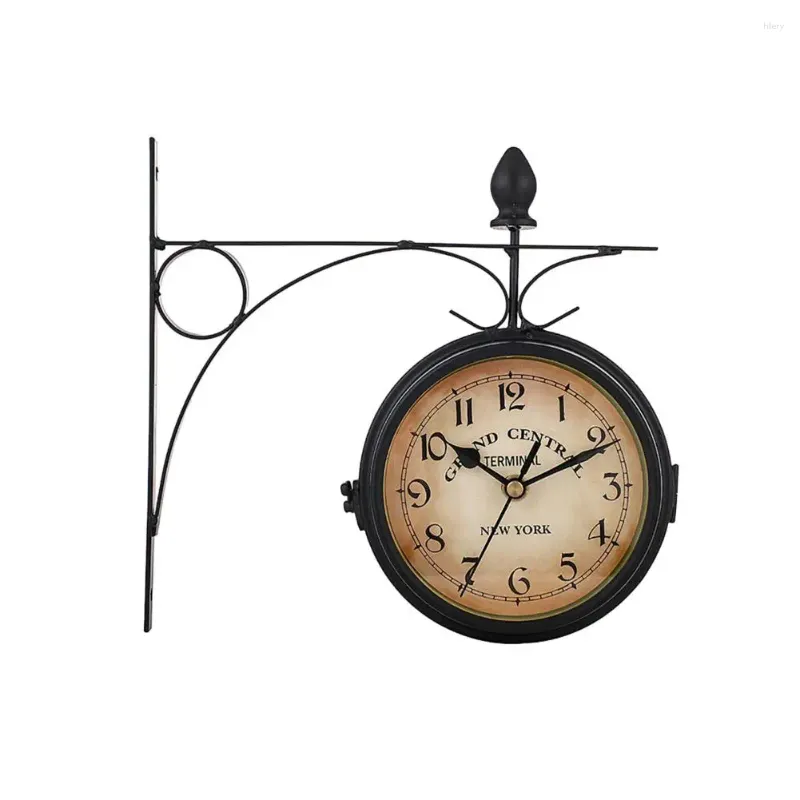 壁の時計レトロなスタイルの時計部屋両面ヨーロッパのヴィンテージ付きアイアンラックバッテリーが家のために動作する