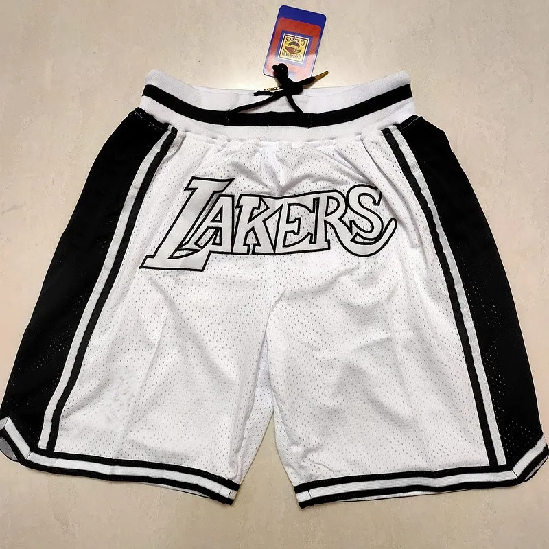 Short de basket-ball rétro en maille brodée pour hommes, Los Angeles, Lakers, décontracté, athlétique, équipe de gymnastique, blanc 02