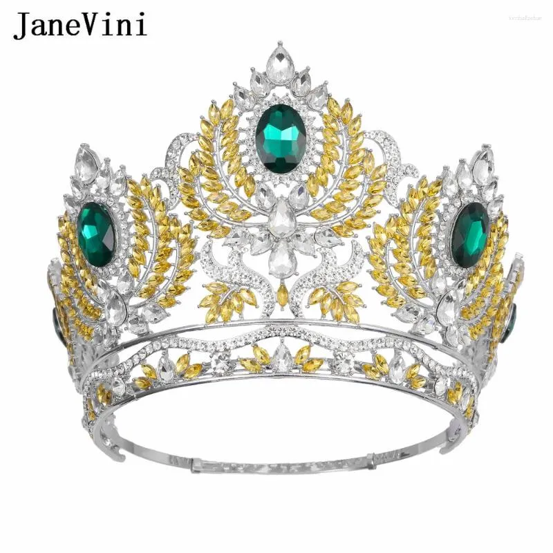 Fermagli per capelli JaneVini Gioielli da sposa in cristallo di lusso Corone e diademi Argento barocco da donna Copricapo da sposa con grande corona per spettacolo di bellezza