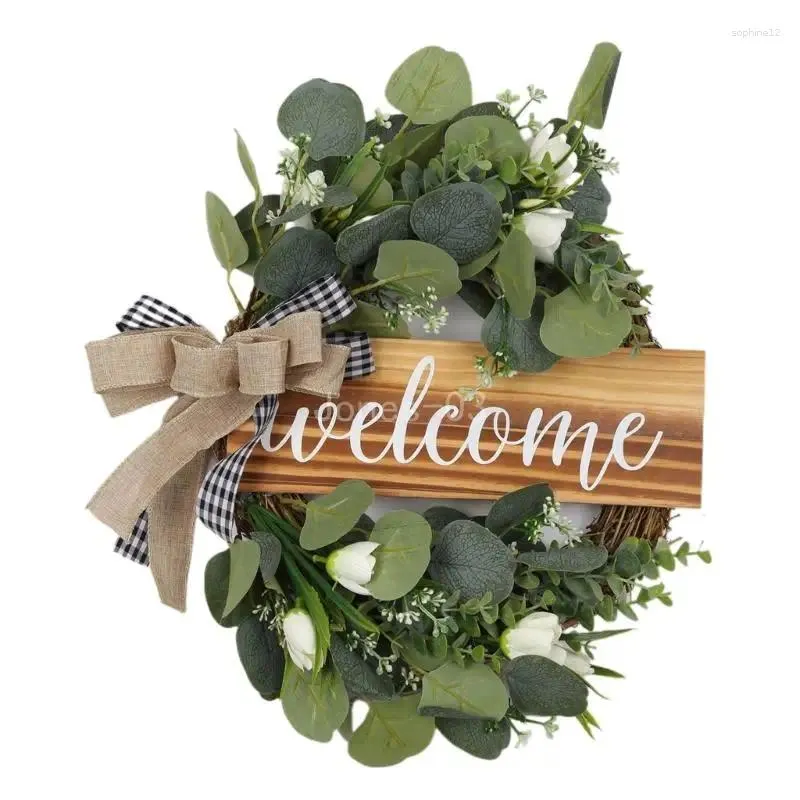 Decorative Flowers Q6PE Wall Mounted Wreath Tulip Eucalyptus Festive Seasonal Holiday Decoration