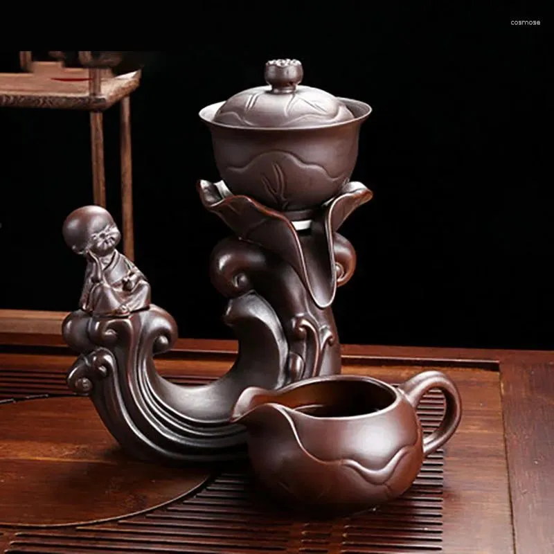 Наборы чайной посуды, автоматическая каменная мельница, керамика, чайный сервиз для ленивого камня, вращающийся чайник для воды, чашка для церемонии