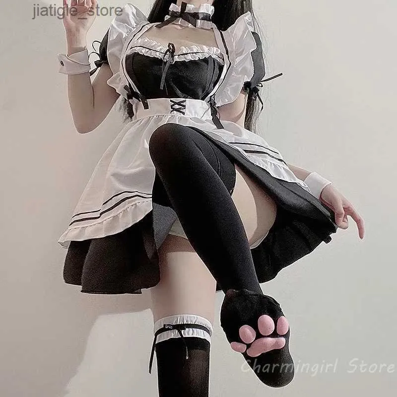 Ensemble sexy Japonais Maid Cos Uniforme Belle Fille Robe Lolita Style Doux Mignon Chat Café Princesse Robes Harajuku Kawaii Lingerie Y240329