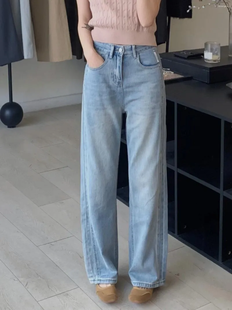 Jeans pour femmes Basic Blue Straight Femmes Vintage Chic Casual Taille Haute Denim Pantalon Streetwear Été 2024