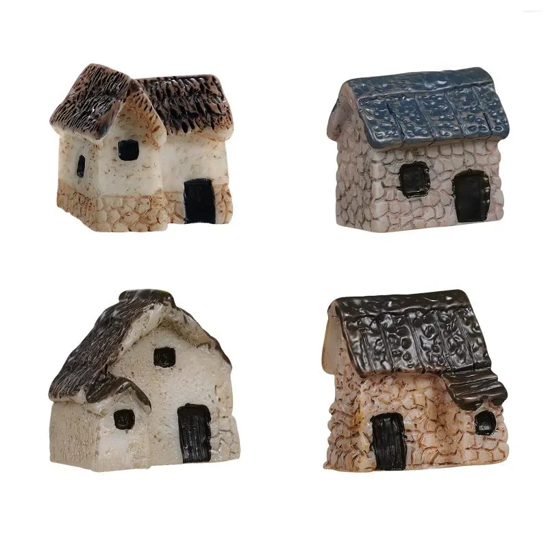 Garden Decorations LIOOBO 4pcs Miniature House Micro Landscape Resin Village Dollhouse Thatched Cottage Decor Set