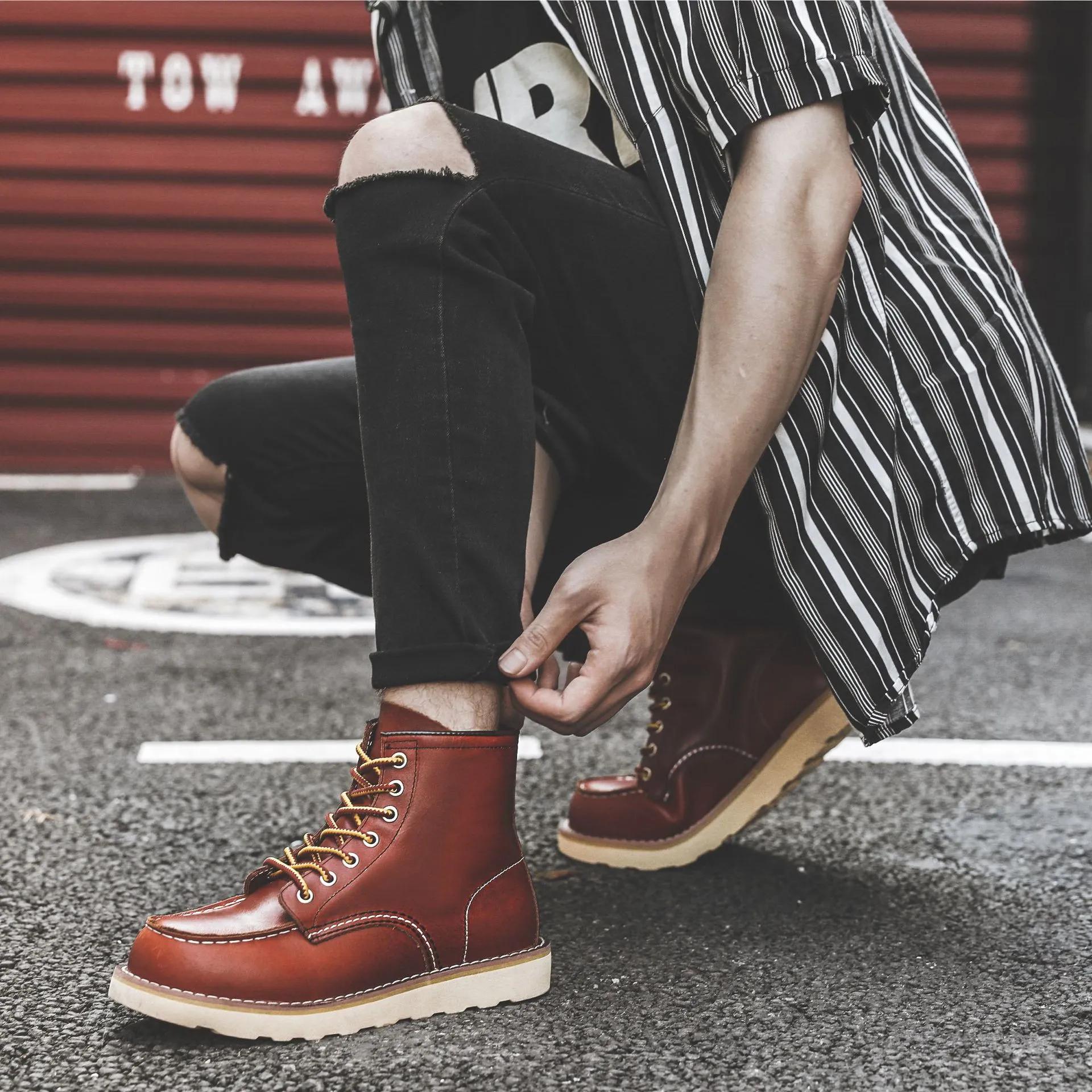 Herren Frühling Winter Freizeitschuhe Runde Zehen Echtleder Arbeitsstiefel Knöchel Vintage Militär Motorradstiefel Schnee Warm Große Größe_voghion.com