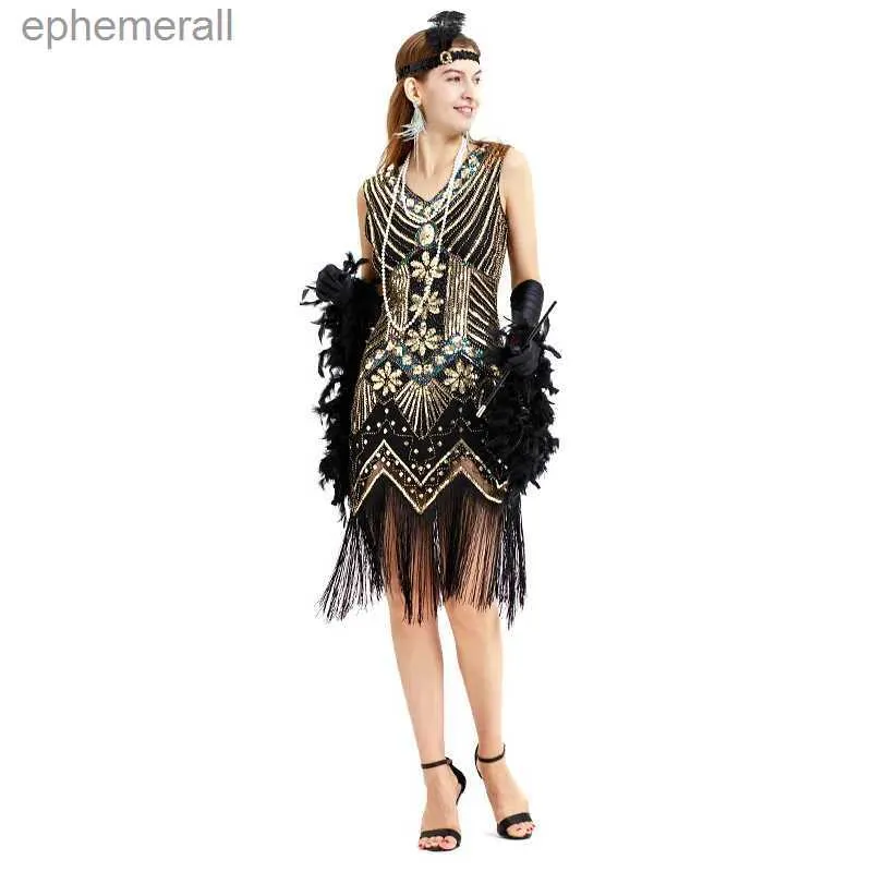 Urban Sexy Dresses Wepbel 1920S Vintage Gatsby Dress Women Sleeveless Bodycon Beaded Sequins Tassel V-neck Slim Fits Evening Vestidos yq240330