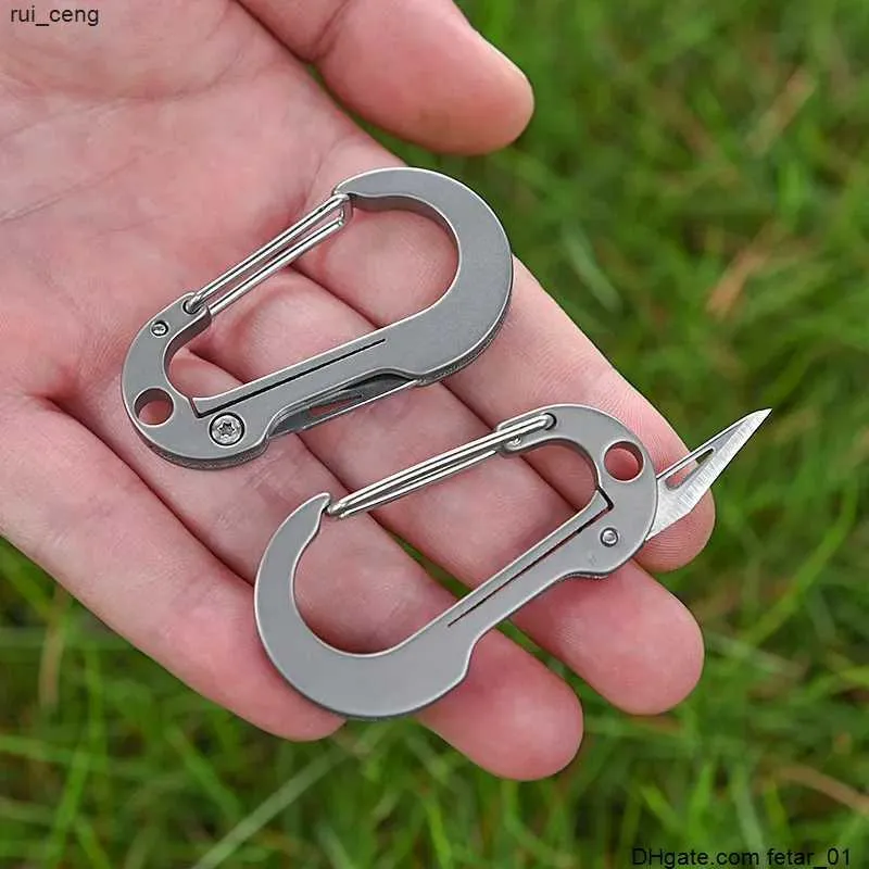 Multi-function Carabiners Titanium Alloy Key Ring Knife Mini EDC Portable knives Mountclimbing Buckle Outdoor Safety Pocket Tool Backpack Pendant