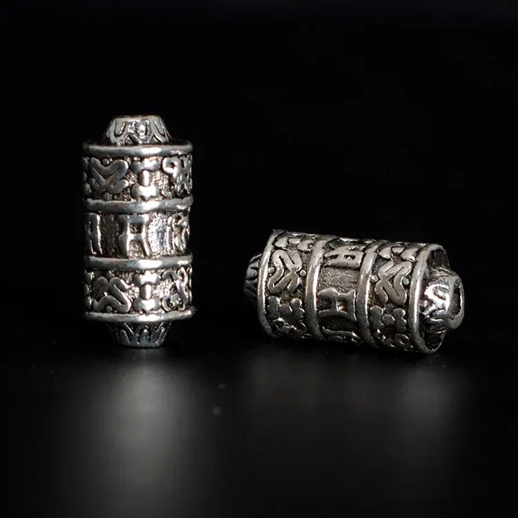 Perles 50 pièces 7.5mm * 15mm alliage de métal Vintage Antique couleur argent perles d'espacement perles de cylindre perles du népal pour la fabrication de bijoux