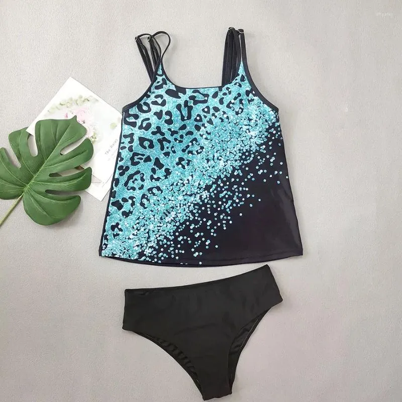 Costumi da bagno da donna 2024 Set bikini con stampa leopardata Abbigliamento Tankini Abiti estivi per vacanze al mare Costume da bagno a vita alta conservatore