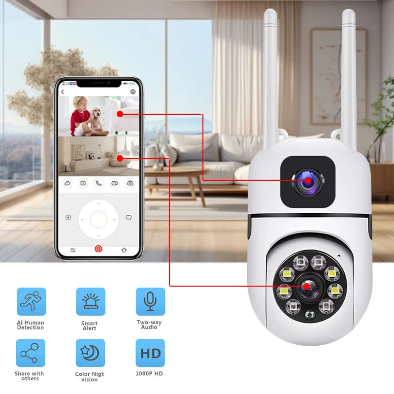 Dual Camera Security Cameras Ball Machine 4MP High Definition Night Vision Dual Screen Safety Protection Monitoring IP Camera