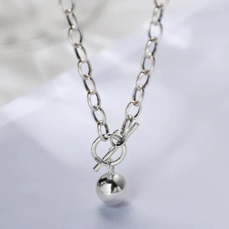 Pendants Leouerry 925 Sterling Silver Necklaces For Women Harajuku Style Vintage OT Buckle Round Ball Beads Pendant Crude Chain