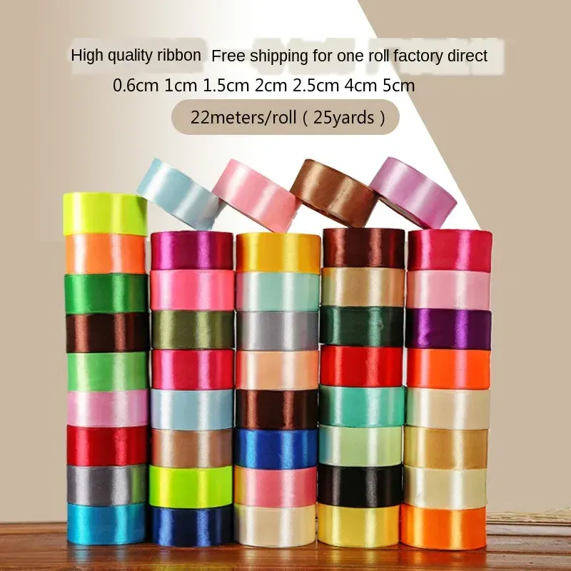 Gift Packaging Wide Solid Color Satin Ribbon Roll Single Face Custom Printed Ribbon Satin 5 Cm