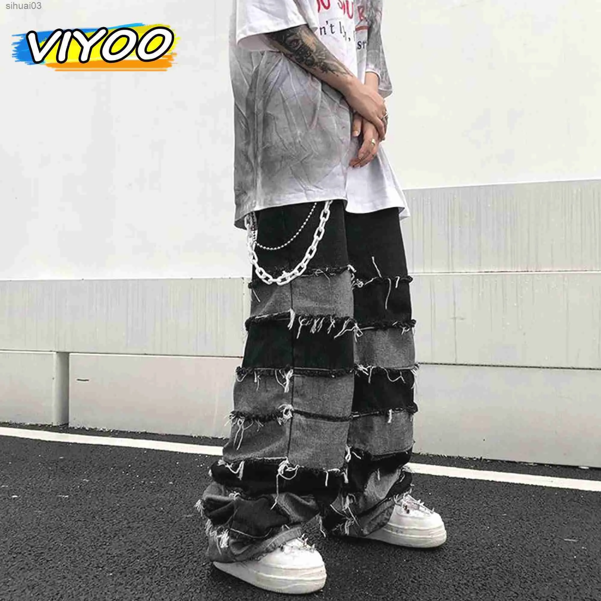 Jeans maschile maschile oversize retrò stile lavoro hip-hop pantaloni in denim con gamba larga con tasche strappate jeans in difficoltà Y2K GRUNGE MENS Street Clothingl2403