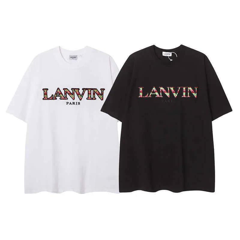 Langfan Lanvin Chengyi même produit T-shirt brodé Simple de l'industrie lourde pour hommes et femmes