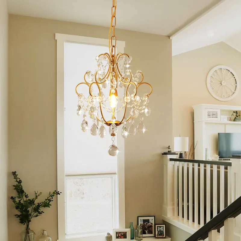 Gold Crystal Pendant Light Fixture, Classic Ceiling Lamp for Dining ...