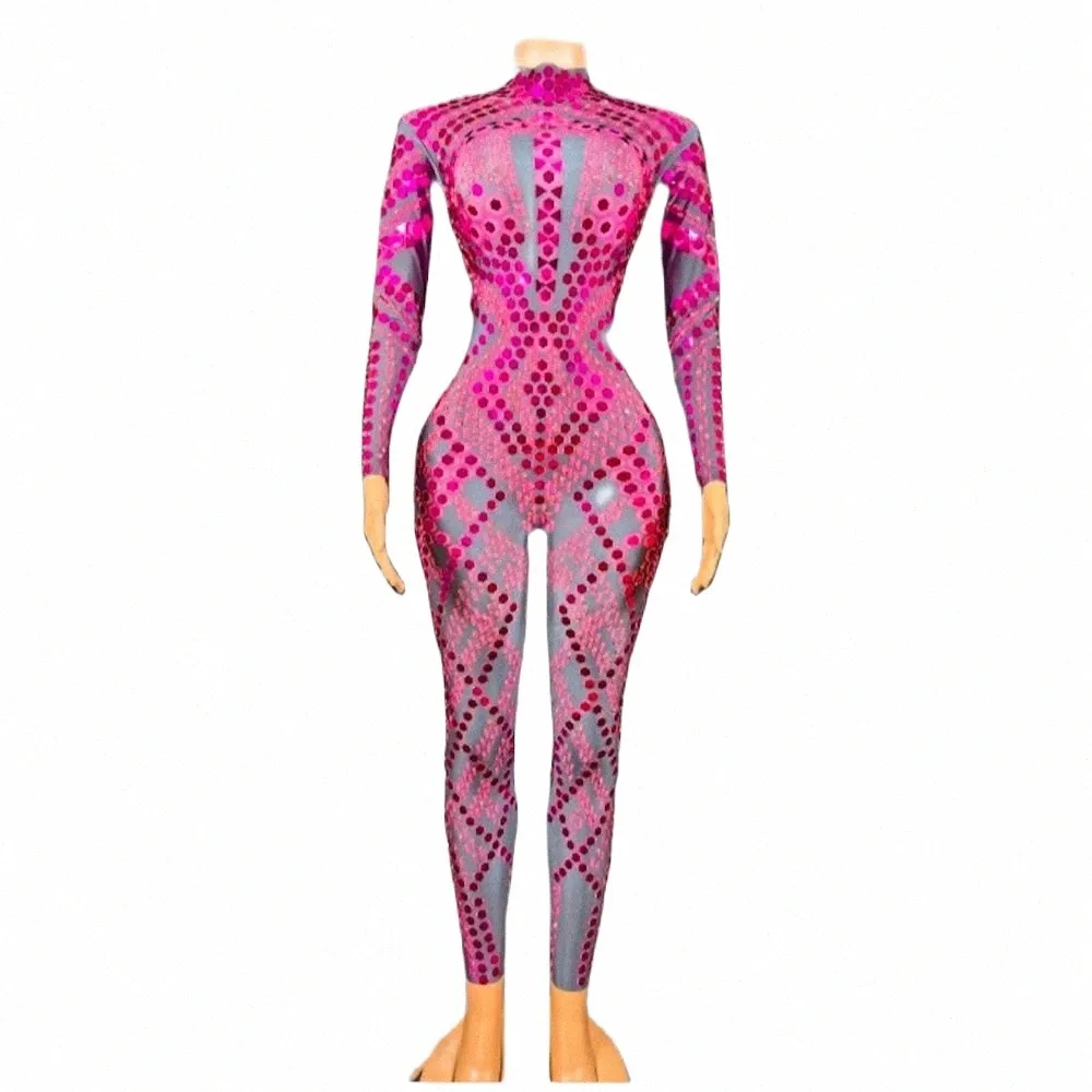 Rose Blaskly Sequin Tumpsuit Fi Spandex Stretch Shining Dance Costume One -ant-Bodysuit Nightclub Klub imprezowy legginsy U8DX#