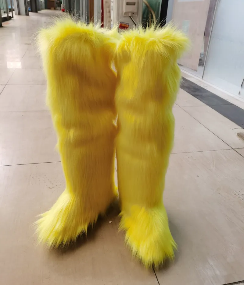 Yello SNOWY FAUX FUR BOOTS ファーブーツ Women Faux Fur Boots Ladies Fuzzy Fluffy Furry Round Toe