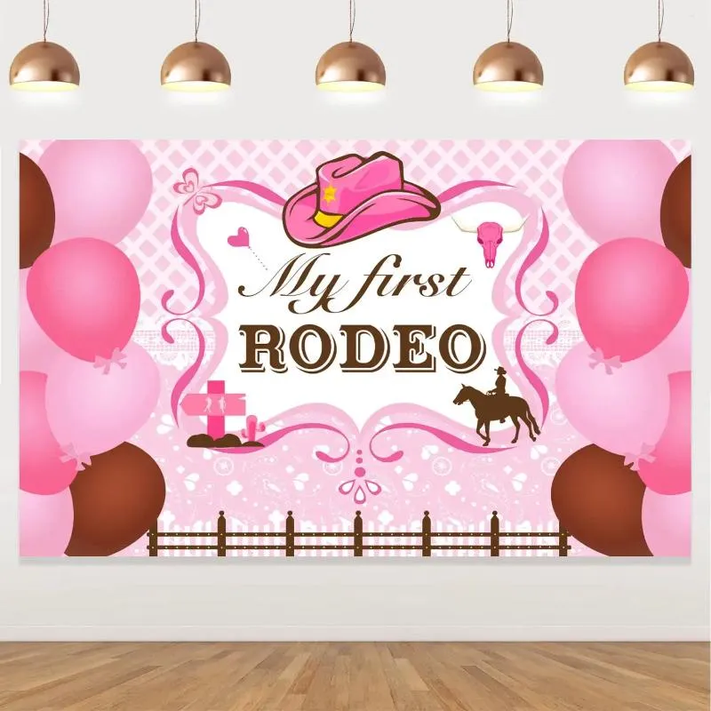 Décoration de fête My First Rodeo, décor de 1er anniversaire pour filles, fournitures de fond de Cowboy occidental, fond rose