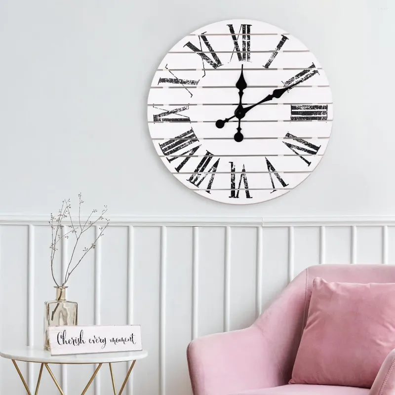 Relógios de parede Grande relógio de fazenda - 24 polegadas estilo shiplap redondo empacotado com sinal de madeira reversível decorativo