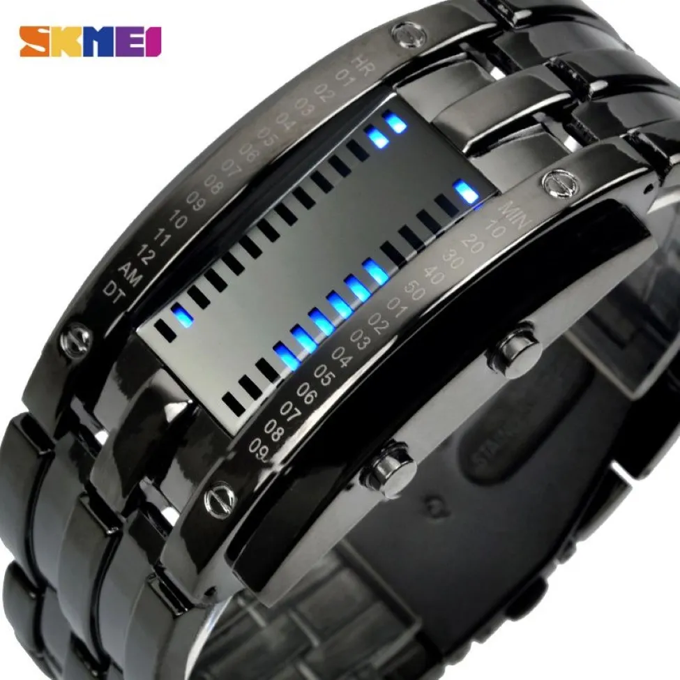 SKMEI Mode Creatieve Sport Horloge Mannen Roestvrij Stalen Band LED Display Horloges 5Bar Waterdicht Digitaal Horloge reloj hombre 0926281f