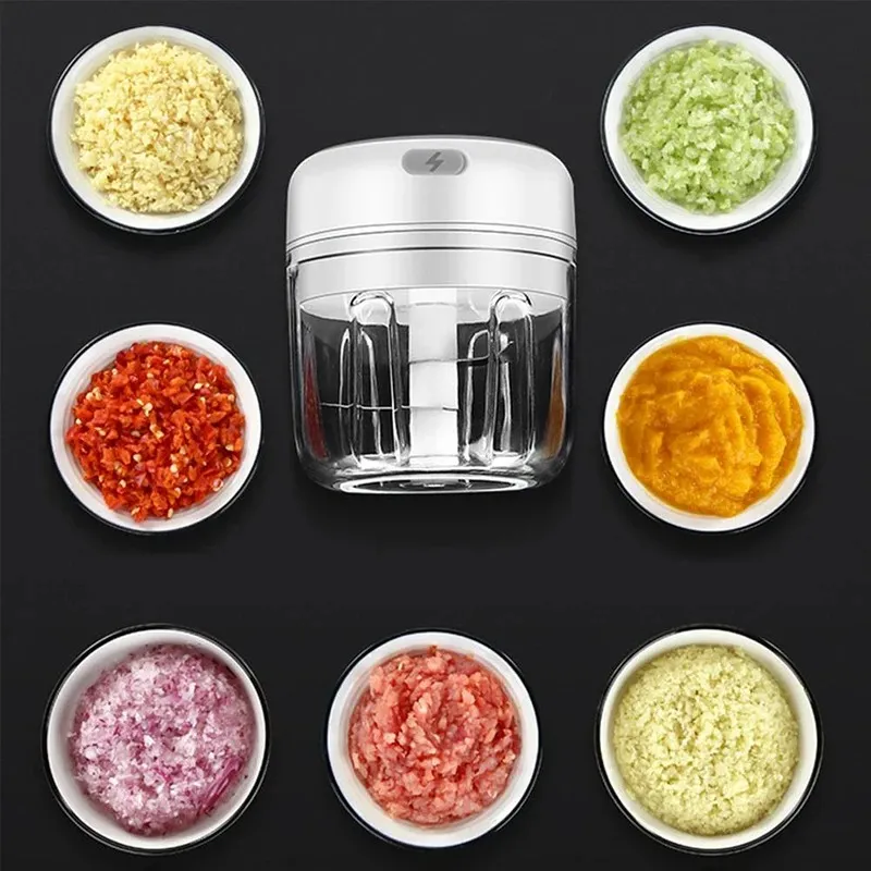 Mini Electric Vegetable Chopper 100/250ml Ceramic Blade USB Charging ...