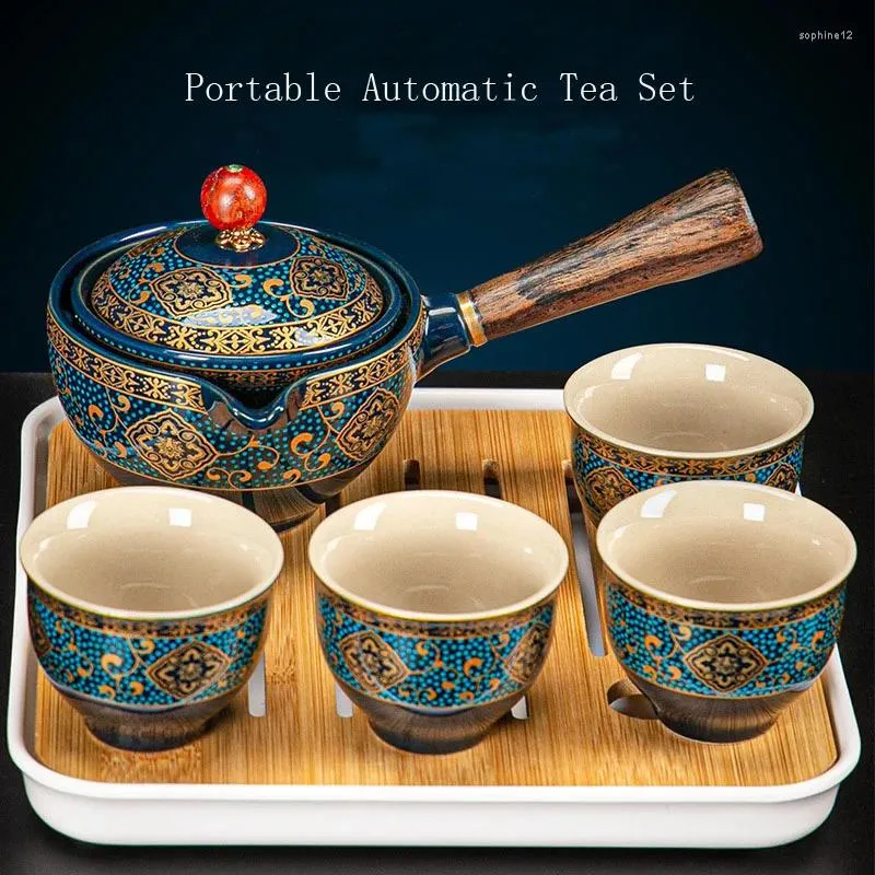 Set di stoviglie portatile Flower Squisito Tociera in ceramica da tè gongfu cinese set di tè con manico in legno con tazza di pentola a manico laterale