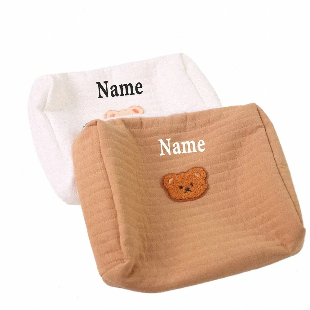 persalized Name Simple Bear Makeup Bag Unique Embroidered Your Name Storage Bag Birthday Gifts Cosmetics Storage Bag Supply 87hR#
