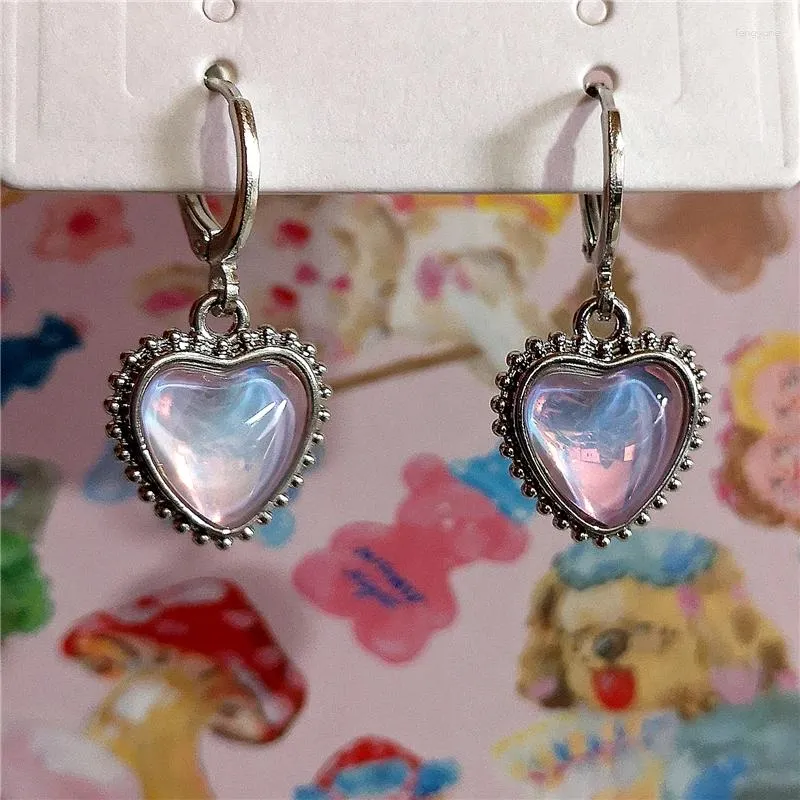 Hoop Earrings Goth Y2K Cute Moonlight Stone Heart For Egirl Sweet Fantasy Ear Buckle Dream Fairy 2000s EMO Jewelry Accessories