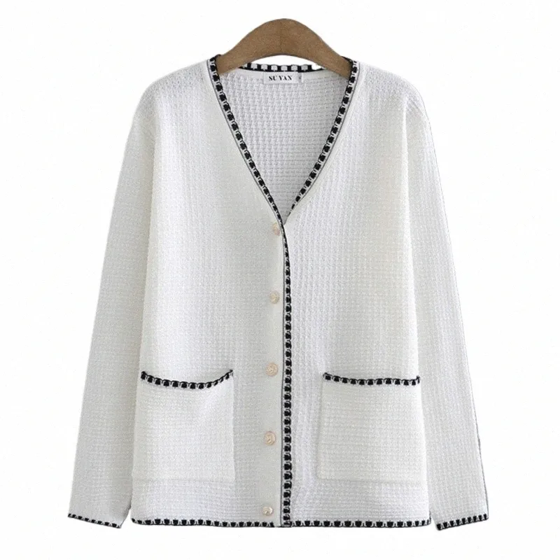 Femmes Cardigan Cott Plus Taille Chic Col V Simple Boutonnage Veste en tricot Casual Mince Lg Manches Manteaux Automne 2022 T9UK #