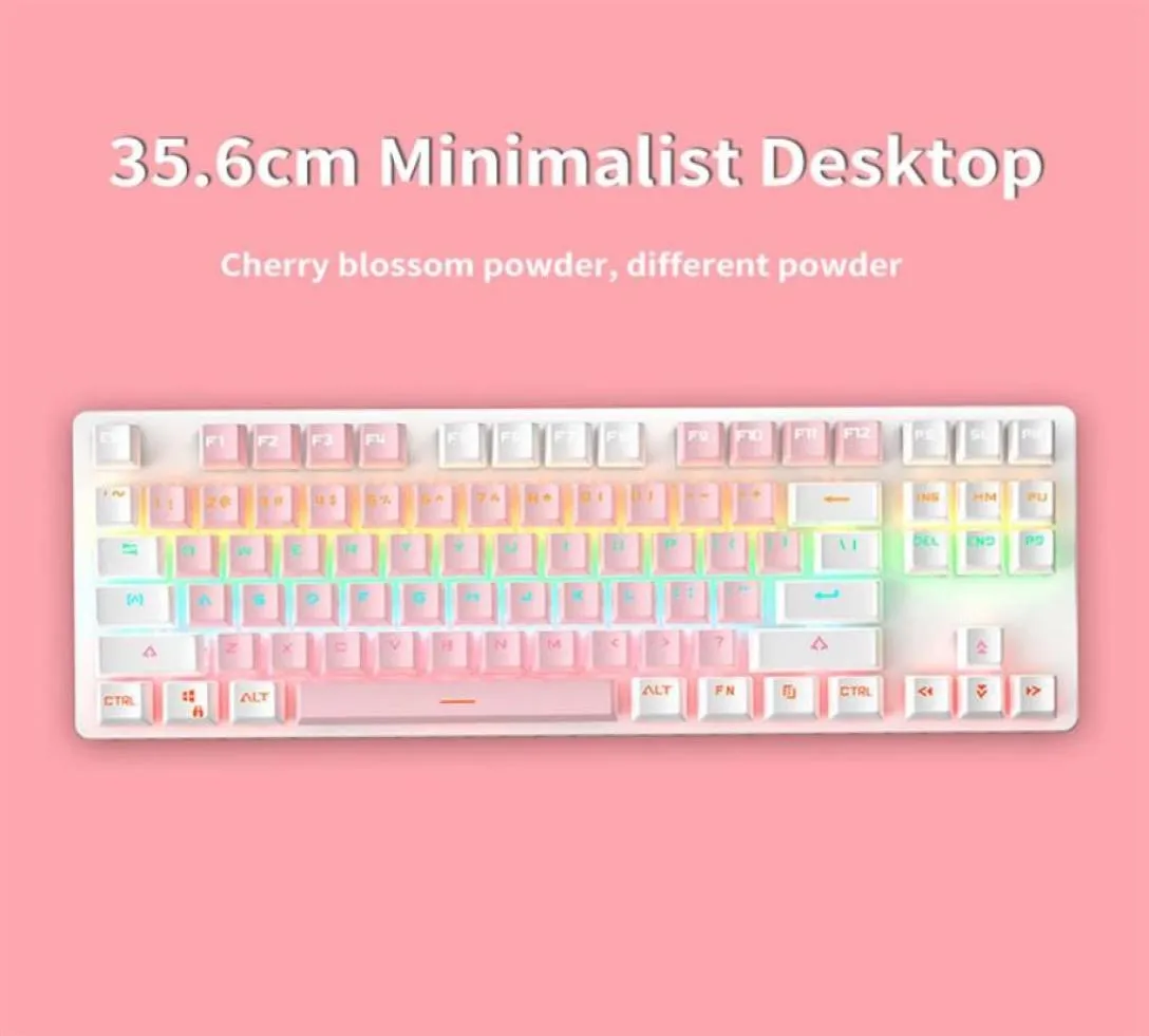 RGB 87 Key Green Axis Mechanische Gaming-Tastatur Niedliche hintergrundbeleuchtete Desktop-Peripheriegeräte Niedliche kleine tragbare Gaming-BürotastaturUSB2609045592