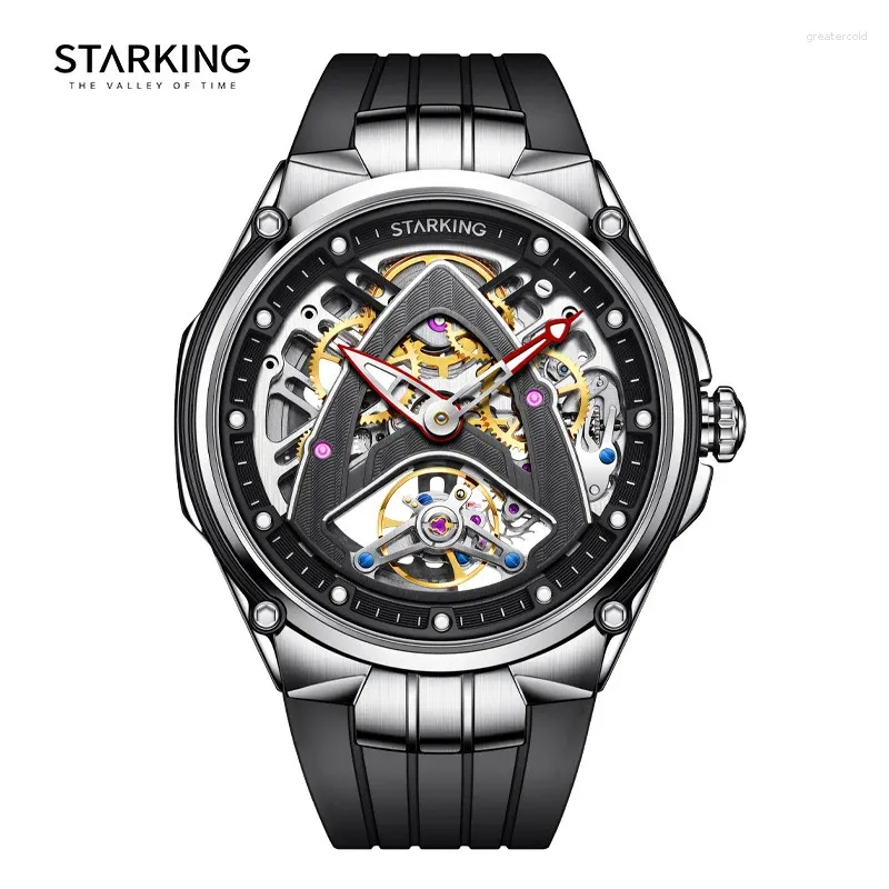 Armbanduhren STARKING Tourbillon Mechanische Uhr Für Männer Sport Silikon Armband 50M Wasserdicht Skeleton Uhren Reloj Hombre