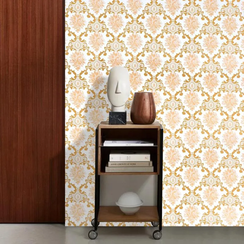 Wallpapers Luxo Damask Design Auto-adesivo Prateleira Gaveta Forro PVC Bancada Forro Shelving Proteger Papel Adesivo Armário Adesivo